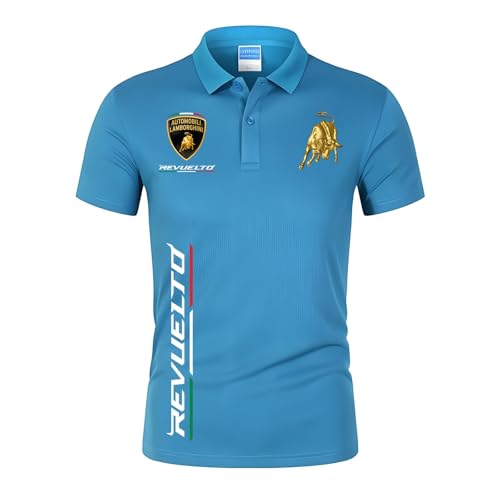 Basic Short Sleeve Po.lo Shirts Lam﻿bo.RGhi.ni, Casual Kurzen Ärmeln Polohemd Mit V-Ausschnitt, Loose Running Po.lo Shirt, Golf(Blue,M) von ZILUXI