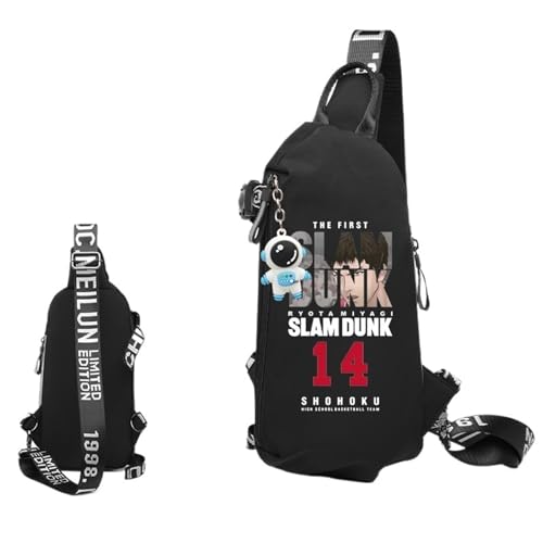 Sl-am Du-nk Schultertasche Herren, Sport Wasserdicht Rucksack Klein, Anti-Diebstahl Crossbody Bag für Männer Frauen Wandern Reisen Radfahren(Color:Black 4) von ZILUXI