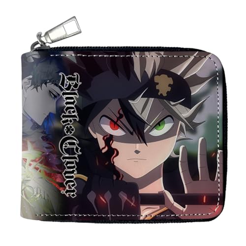 ZILUXI Black Clov-er Anime-Geldbörsen, Praktische Reißverschluss Wallet mit Münzfach, Geldbörsen Portemonnaie Brieftasche für Jungen/Mädchen(Color:Multicolor 4) von ZILUXI