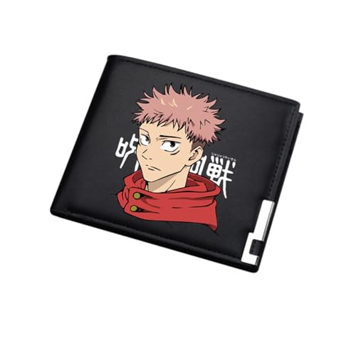 ZILUXI Jujut-su Kais-en Brieftasche Anime, Schmale Bi-Fold Geldbeutel Klein Damen, Kunstleder Geldbörse Münzbörse Wallet, für Damen Herren Mädchen Jungen(Color:Black 2) von ZILUXI