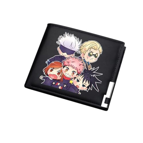 ZILUXI Jujut-su Kais-en Brieftasche Anime, Schmale Bi-Fold Geldbeutel Klein Damen, Kunstleder Geldbörse Münzbörse Wallet, für Damen Herren Mädchen Jungen(Color:Black 5) von ZILUXI