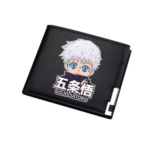 ZILUXI Jujut-su Kais-en Brieftasche Anime, Zweifach Gefalteter Portmonee Klein, PU Leder Münzbörse Wallet mit Sichtfenster, für Damen Herren Mädchen Jungen(Color:Black 10) von ZILUXI