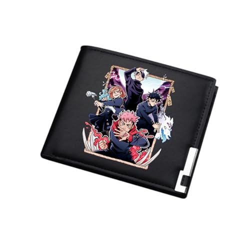 ZILUXI Jujut-su Kais-en Brieftasche Anime, Zweifach Gefalteter Portmonee Klein, PU Leder Münzbörse Wallet mit Sichtfenster, für Damen Herren Mädchen Jungen(Color:Black 20) von ZILUXI