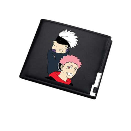 ZILUXI Jujut-su Kais-en Brieftasche Anime, Zweifach Gefalteter Portmonee Klein, PU Leder Münzbörse Wallet mit Sichtfenster, für Damen Herren Mädchen Jungen(Color:Black 3) von ZILUXI