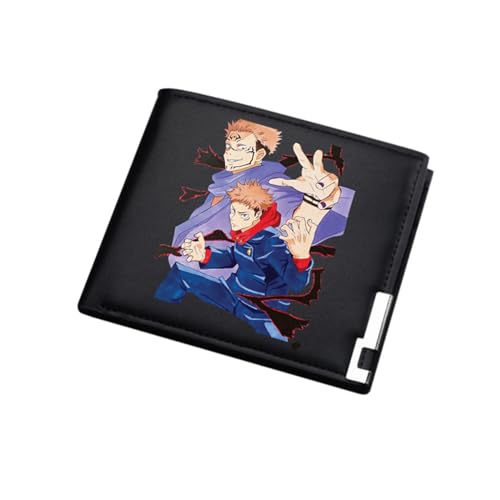 ZILUXI Jujut-su Kais-en Brieftasche Anime, Zweifach Gefalteter Portmonee Klein, PU Leder Münzbörse Wallet mit Sichtfenster, für Damen Herren Mädchen Jungen(Color:Black 4) von ZILUXI