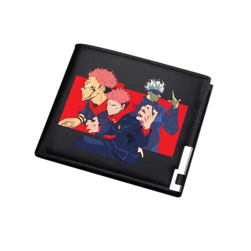 ZILUXI Jujut-su Kais-en Brieftasche Anime, Zweifach Gefalteter Portmonee Klein, PU Leder Münzbörse Wallet mit Sichtfenster, für Damen Herren Mädchen Jungen(Color:Black 6) von ZILUXI