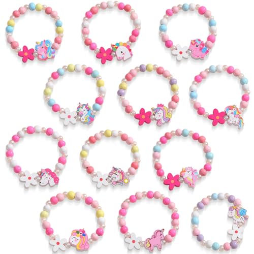 12 Stück Armbänder für Mädchen, Bunte Kinderschmuck Handmade Armband, Einhorn Armband Blumen Freundschaftsarmband Schmuck Kinder Mitgebsel Kindergeburtstag Mädchen Geschenke von ZILZUFA