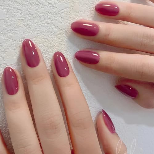 24 Pcs Press On Nägel Kurz, Eckige Künstliche Fingernägel zum Aufkleben, Acryl Press On Nails French, Full Cover Künstliche Nägel für Frauen und Mädchen (Pflaume) von ZILZUFA