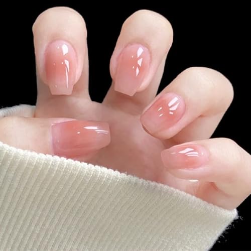 24 Pcs Press On Nägel Kurz, Eckige Künstliche Fingernägel zum Aufkleben, Acryl Press On Nails French, Full Cover Künstliche Nägel für Frauen und Mädchen (Rouge) von ZILZUFA