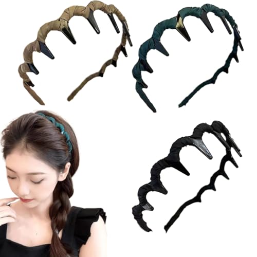 3 Stück Haarreif Haifischzahn Haarkamm Haarband Zickzack Haarreif, Gewellte Kunststoff Stirnband, Make Up Fitness Tägliches Haarreifen Damen, Sport Haarband Mädchen von ZILZUFA