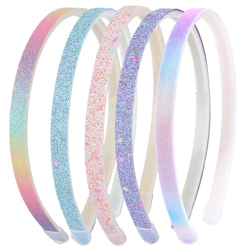 5 Stück Glitzer Haarband, Buntes Niedlich Haarreifen Kinder, Haarreif Kinder Regenbogen Glitzernd Stirnbänder Haarreifen Mädchen, Haarreif Tägliches für Mädchen von ZILZUFA