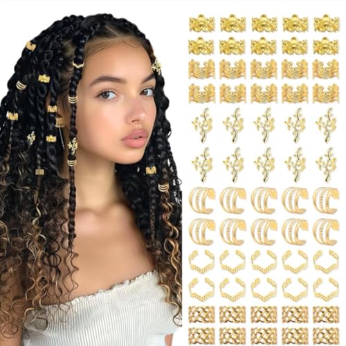 60 Stück Dreadlocks Schmuck, Verstellbar Haarperlen, Haarschmuck Pirat, Haarperlen Clips, Goldener Haarschmuck, Hair Charms, Dreadlocks Perlen Flechtet Haar Schmuck für Männer Und Frauen Geeignet von ZILZUFA