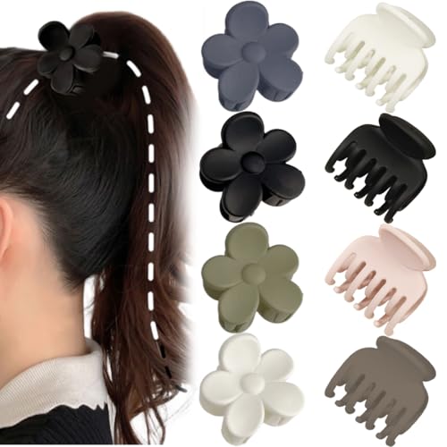 8 Stück Kleine Haarspangen für Damen, 4 Stück Blütenform mit 4 Doppelreihen Haarspangen Damen, Haarklammern Set, Matte Haarklammer Klein von ZILZUFA