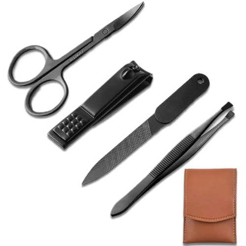 Fingernägel Set, Maniküre Set 4 Teilig Reiseset, Nagelpflegeset, Nagelset Herren, Maniküre Set Damen, Nagelset Maniküre, Nagelknipser Set, Nagelscheren Set, mit Ledertasche für unterwegs von ZILZUFA