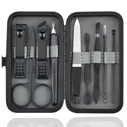Fingernägel Set, Maniküre Set 9 in 1 Teilig Reiseset, Nagelpflegeset, Nagelset Herren, Maniküre Set Damen, Nagelset Maniküre, Nagelknipser Set, Nagelscheren Set, mit Ledertasche für unterwegs von ZILZUFA