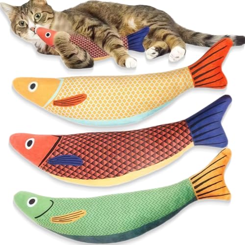 Katzenminze Katzenspielzeug, 3 Stück Katzenminze Spielzeug, Fischform Kitten Spielzeug Katzenspielzeug mit Katzenminze Kissen Catnip Toy katzenspielzeug fur Katze und Kitten von ZILZUFA