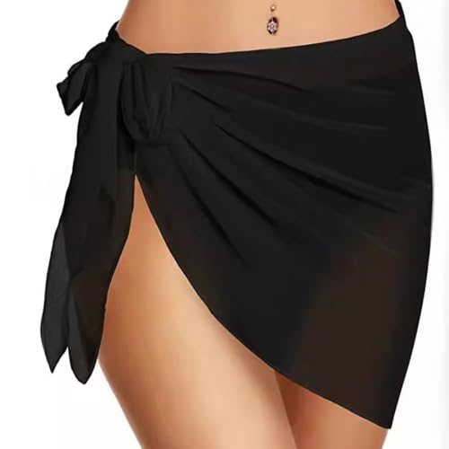 Schwarz Damen Strand Sarong Tuch Wrap Vertuschung, Wickelkleid Strand Strandtuch Damen, Bikini Cover Up Damen, Strandrock Strandurlaub Strandwickelkleid Damen Sommer von ZILZUFA