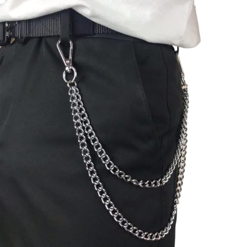 Stilvolle Edelstahl-Geldbörsen-Kette für Männer und Frauen, 40+50cm lang, mit Punk-Schlüsselanhänger. Ideal als Hose- oder Jean-Kette für Biker und Trucker (Silber) von ZILZUFA
