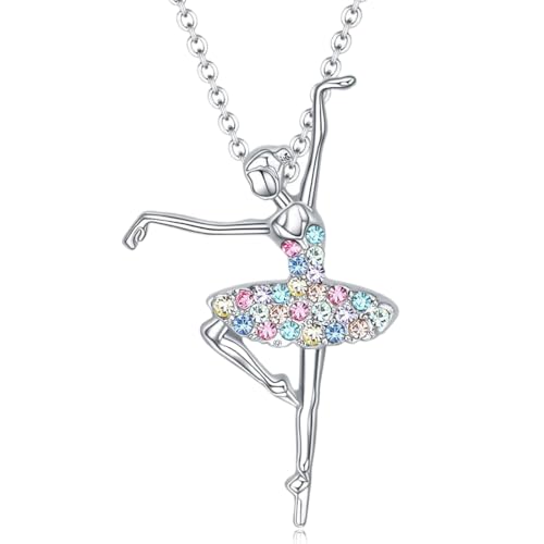 Tanzende Ballerina Anhänger Halskette 925 Sterling Silber,Halskette mit Anhänger in Silber,Ballerina Tänzerin tanzen Ballett Anhänger Halskette Charme Überraschung Schmuck Geschenk zum Mädchen von ZILZUFA