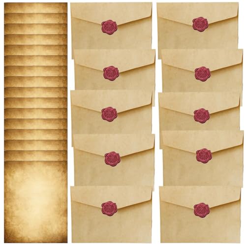 Vintage Briefpapier mit Umschlag Set, Briefpapier Edel Schreiben mit 10 papier Umschläge, 16 Briefpapier Vintage A5 und 10 Wachssiegel-aufkleber, Briefpapier für Hochzeits Liebesbrief Grußkarten von ZILZUFA