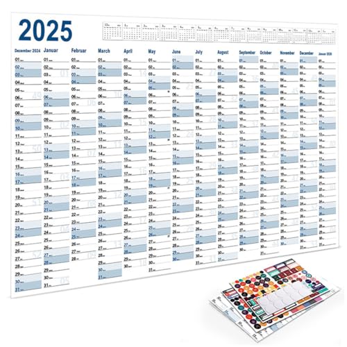 XXL Jahresplaner 2025 Wandkalender (74.2 x 52.5 cm) GEFALZT in Poster Größe, Querformat, gefaltet：Wandplaner, Jahreskalender, Plakatkalender. 1 Stück (Blau) von ZILZUFA