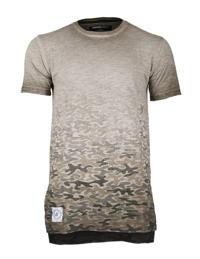 Zimego Herren Kurzarm Camouflage Longline Side Slit Oil Wash T-Shirts Schiefer von ZIMEGO