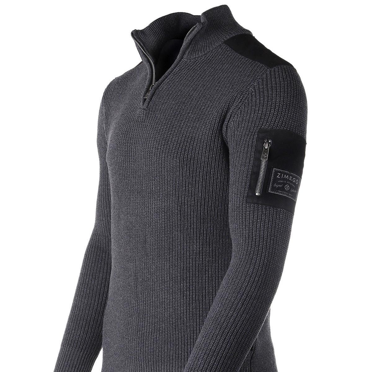 Zimego Herren Langarm Stone Washed Vintage Rollkragenpullover Mock Neck Pullover von ZIMEGO