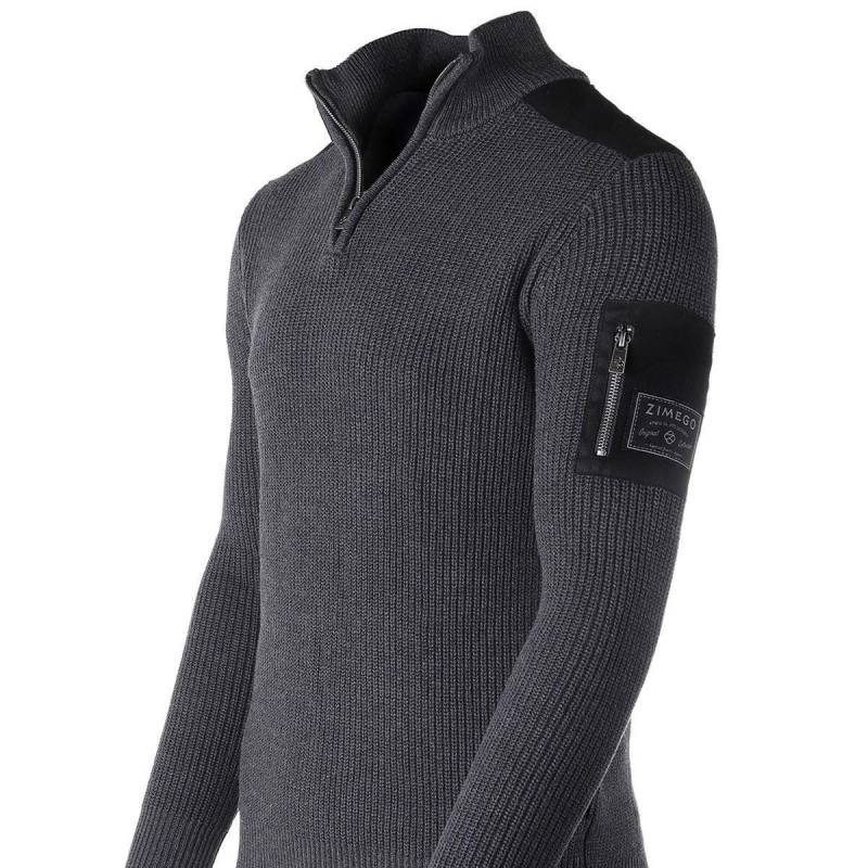 Zimego Herren Langarm Stone Washed Vintage Rollkragenpullover Mock Neck Pullover von ZIMEGO