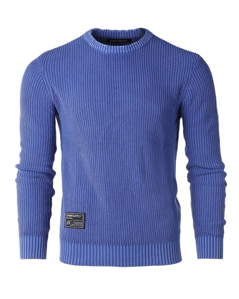 Zimego Herren Langarm Stone Washed Vintage Rundhalspullover Pullover von ZIMEGO