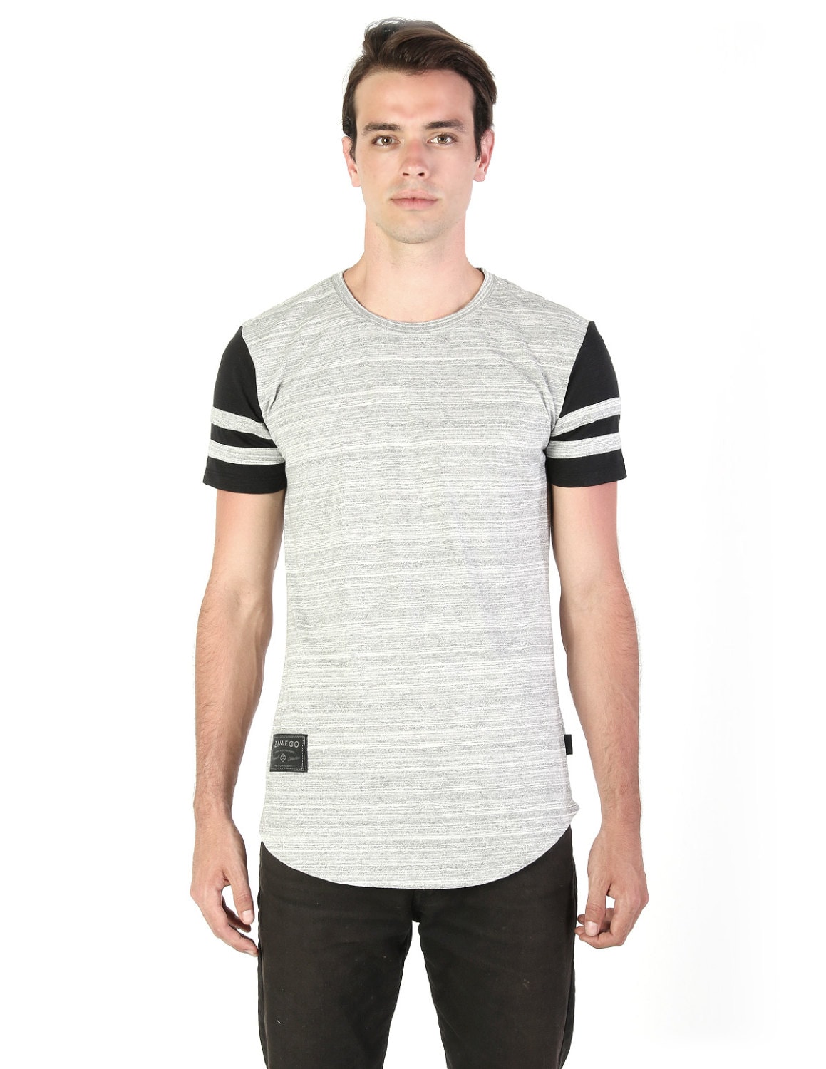 Zimego Hiphop Farbblock Longline Tall T-Shirts Mit Rundem Boden von ZIMEGO