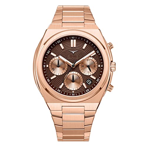 ZINVO Chrono Rose Gold Quarz Chronograph Stahl Braun Silikon Datum Saphir Uhr Herren, Schwarz von ZINVO