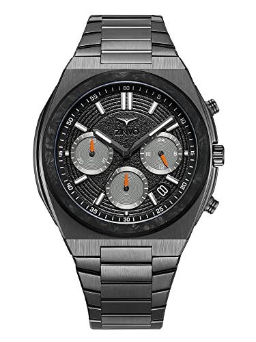 ZINVO Chrono Venom Quarz Chronograph Stahl Schwarz Grau Silikon Datum Saphir Uhr Herren, Schwarz , Armband von ZINVO