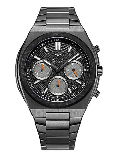 ZINVO Chrono Venom Quarz Chronograph Stahl Schwarz Grau Silikon Datum Saphir Herrenuhr, Schwarz , Armband von ZINVO