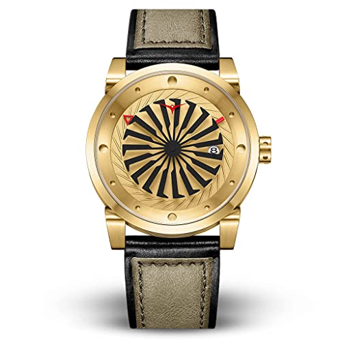 ZINVO Herren Uhr Automatik Analog Edelstahl Gold Leder Gold von ZINVO