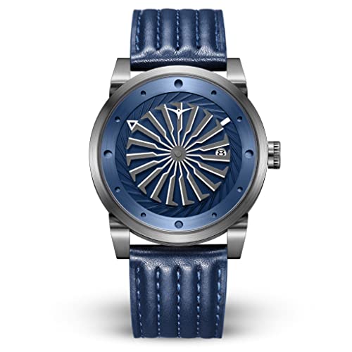 ZINVO Herren Uhr Automatik Analog Edelstahl Leder Turbine Alpha Blau von ZINVO