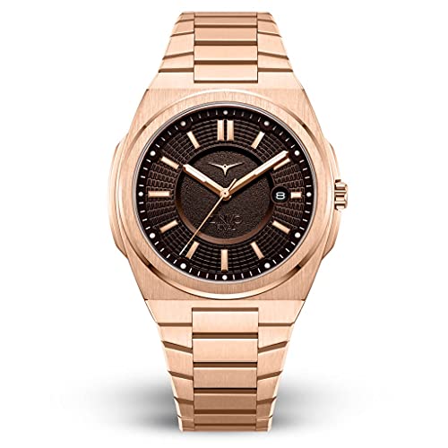 ZINVO Rival Rose Gold Quarz Stahl IP Braun Datum Silikon Saphir Herren Uhr von ZINVO