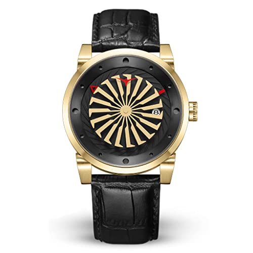 Zinvo Blade Onyx Turbine Automatik Miyota Edelstahl 316L IP Gold Schwarz Datum Leder Sapphire Herren Uhr von ZINVO