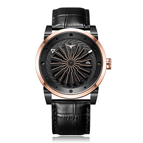 Zinvo Spirit Turbina Automatische Stahl IP Roségold Schwarz Datum Leder Saphir Uhr Herren, Armband von ZINVO