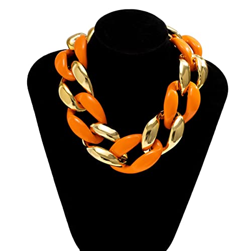 Bunte Punk-Halskette mit kubanischen Gliedern aus Acryl, klobige Halskette mit Panzerstein-Statement-Halskette aus Kunstharz für Frauen und Mädchen, Party-Geburtstagsschmuck ( Color : Orange , Size : von ZINXY