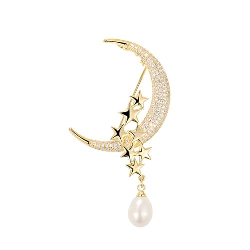Koreanische Version Der Zirkon Mond Brosche Stern Tröpfchen Süßwasser Perle Brosche Mode Zubehör Pin Broschen Anstecknadeln von ZINXY