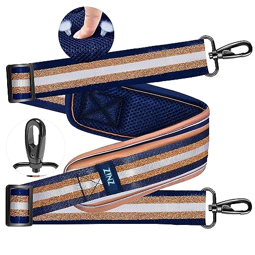 ZINZ 76 Zoll Ultradicker Schultergurt mit festem Polster, mit atmungsaktivem Kissen und zwei ausgewogenen verstellbaren Schnallen für Laptop-Tasche,Umhängetasche usw,Blaugoldener Jacquard von ZINZ