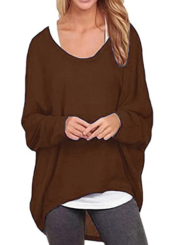 ZIOOER Damen Asymmetrisch Jumper Langarm Sweatshirt Bluse Pullover Hemd T-Shirt Oversize Tops A Braun XL von ZIOOER