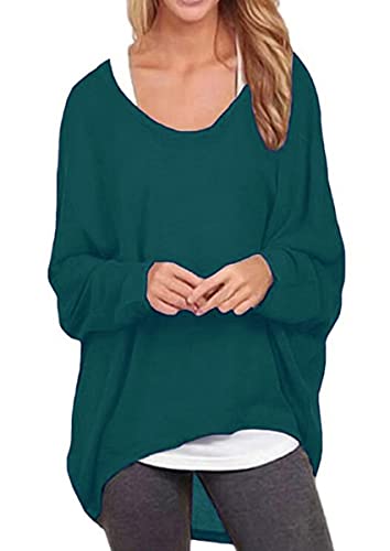 ZIOOER Damen Fledermausärmel Lose Asymmetrisch Jumper Bluse Langarmshirts Oberteil Hemd Pullover Oversize Tops Shirt Dunkelgrün XXL von ZIOOER