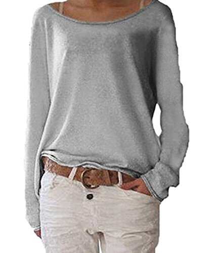 ZIOOER Damen Pulli Langarm T-Shirt Rundhals Ausschnitt Lose Bluse Langarmshirts Hemd Pullover Sweatshirt Oberteil Tops Shirts CD Grau XL von ZIOOER