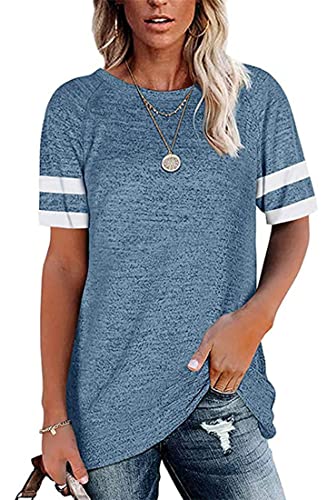 ZIOOER Damen Oberteile Baseball T Shirt Sommer Casual Basic Streifen Tshirt Blusen Tops Hellblau M von ZIOOER