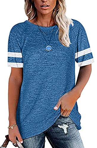 ZIOOER Damen Oberteile Baseball T Shirt Tops Casual Lose Streifen/X Blusen Tuniken Shirt Blau M von ZIOOER