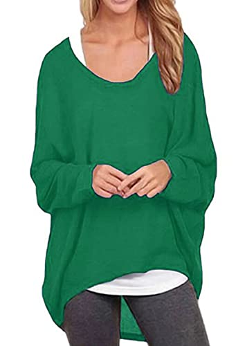 ZIOOER Damen Pulli Fledermausärmel T-Shirt Lose Asymmetrisch Jumper Bluse Langarmshirts Hemd Pullover Sweatshirt Oberteil Oversize Tops Grün XXL von ZIOOER