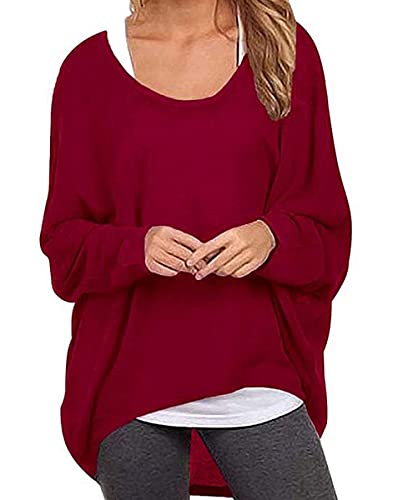 ZIOOER Damen Pulli Fledermausärmel T-Shirt Lose Asymmetrisch Jumper Bluse Langarmshirts Hemd Pullover Sweatshirt Oberteil Oversize Tops Weinrot S ZIOOER Damen Pulli Fledermausärmel T-Shirt Lose Asymmetrisch Jumper Bluse Langarmshirts Hemd Pullover Sweatshirt Oberteil Oversize Tops Weinrot S von ZIOOER
