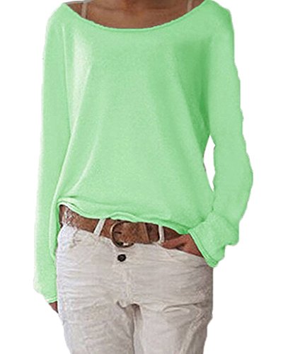 ZIOOER Damen Pulli Langarm T-Shirt Rundhals Ausschnitt Lose Bluse Langarmshirts Hemd Pullover Sweatshirt Oberteil Tops Shirts A Grün L von ZIOOER