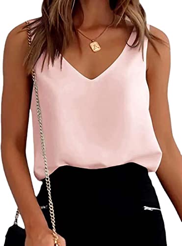 ZIOOER Damen Sommer Tank Tops Klassisch V-Ausschnitt Camisole Elegant Ärmellose Weste Oberteile Shirts Blusen Rosa XL von ZIOOER